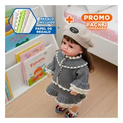 GENERICO - Pack2 Figura con Ropa Tejida con Gorro 55cm en Plomo Y+Papel Regalo