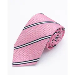 ANDREW'S TIES - CORBATA ROSADA CON RAYAS AZUL Y BLANCO