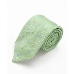 ANDREW'S TIES - CORBATA VERDE PASTEL CON AVES AZULES Y FLORES ROSADOS