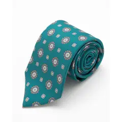 ANDREW'S TIES - CORBATA VERDE JADE CON DISEÑO DE FLORES GRISES