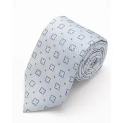 ANDREW'S TIES - CORBATA CELESTE CLARO CON DISEÑOS BLANCOS Y CUADROS CELESTES