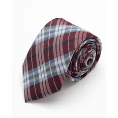ANDREW'S TIES - CORBATA VINO CON RAYAS CELESTES Y CUADROS BLANCOS