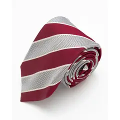 ANDREW'S TIES - CORBATA GUINDA RAYAS GRIS Y CREMA