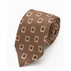 ANDREW'S TIES - CORBATA MARRON CON CUADROS AMARIILOS NARANJA Y AZULES