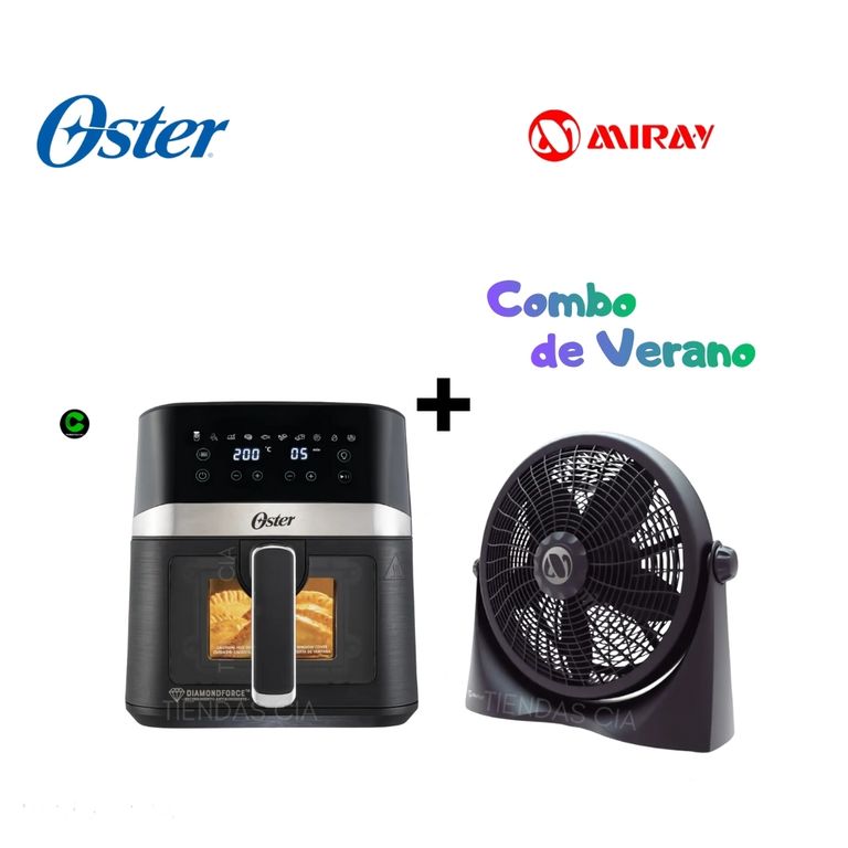 Freidora de Aire Digital Oster® 4L CKSTAF40WDDF y Ventilador Miray