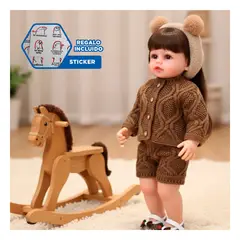 GENERICO - Muñeca Yessy Ropa Tejida con Vincha Orejas 55cm en Marrón Y+Regalo Sticker