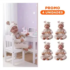 GENERICO - Pack4 Nina Kiki Baby con Enterizo Amarillo y Gorro para Juego Infantil 42cm