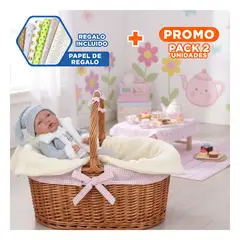 GENERICO - Pack2 Nina de Juguete Kiki Baby con Conjunto Celeste y Diseno Suave 42cm Y+Papel Regalo