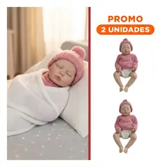 GENERICO - Pack2 Muñeca Real con Conjunto Tejido de Chompa y Gorro Rosa