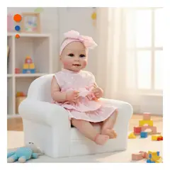 GENERICO - Figura Infantil Realista con Vestido Rosado y Vincha de Moño Y+Ligas Regalo