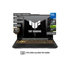 ASUS - Laptop Gaming TUF F16 FX607V 16'' WUXGA 144Hz, Intel Core 5 210H, 16GB, 512GB SSD, RTX 3050 6GB GDDR6, Windows 11
