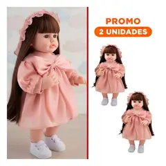 GENERICO - Pack2 Bebe Real Inteligente con Ropa Rosada y Gorro de Tull con Detalle de Lazo 55cm