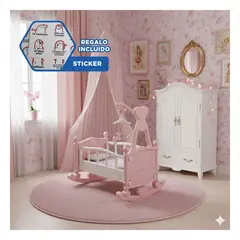 GENERICO - Cuna Plegable para Muñeca 32x53x59cm Rosada con Base Estable y Suave Y+Regalo Sticker