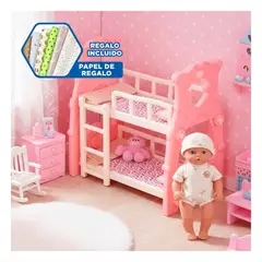 GENERICO - Litera para Muñeca con Diseño tierno y Detalles Florales Rosado Y+Papel Regalo