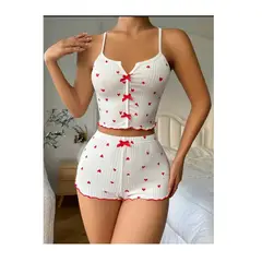 MORITA BAG STORE - CONJUNTO DE PIJAMA DOS PIEZAS PARA MUJER ESTAMPADO DE CORAZON