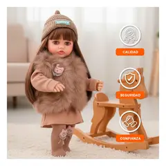 GENERICO - Muñeca Yessy Practico con Chaleco de Peluche Vestidos Pantis y Gorro en Marron
