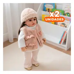 GENERICO - Pack2 Muñequita con Chaleco Gorro Peluche 55cm en Beige Y+Regalo Sticker