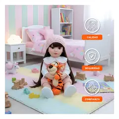 GENERICO - Muñeca Real Inteligente con Vestido Overol y Gorro Tejido Rosado 55cm