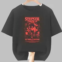 GENERICO - Polo Algodon Stranger Things Negro - Tallas 14 hasta XL
