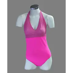 GENERICO - Ropa de Baño Bañador ENTERO MODELO VINTAGE  Bicolor Rosa Neon con pepas Blancas Talla ML Dealcoba