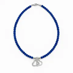 GENERICO - Collar Cuentas Azul Corazones Entrelazados Mujer Acero Inoxidable