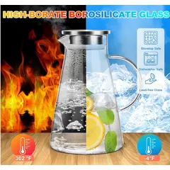 GENERICO - Jarra de Vidrio Triangular con Tapa de Acero 1.8 L