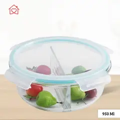 GENERICO - Taper Refractario Redondo de Vidrio Dos Divisiones Hermético 950 ml