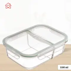 ICHIMATSU - Taper Refractario Rectangular de Vidrio Dos Divisiones Hermético 1100 ml