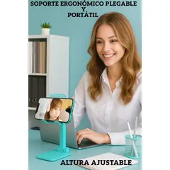 GENERICO - SOPORTE PORTA CELULAR TELÉFONO HOLDER PLEGABLE PORTÁTIL CELESTE