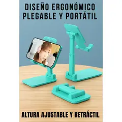 GENERICO - SOPORTE PORTA CELULAR TELÉFONO HOLDER PLEGABLE PORTÁTIL TURQUESA
