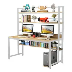 ANYHOGAR - Escritorio Grande Repisa 3 Niveles Madera Oficina Blanca