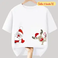 GENERICO - Polos Navidad Algodon Blanco Santa y Reno - Tallas 4 hasta XL