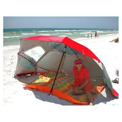 GENERICO - Sombrilla De Playa Grande Con Laterales Uv 220cm x 240cm Roja