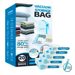 VARIOS - Set 20 Bolsas de Aire al Vacío de Viaje con Bomba de Aire Manual Jumbo Large Medium Small