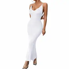 GENERICO - Vestido Tirantes Triple Rosa Ross 359G-26 Hilo Tacto Color Blanco