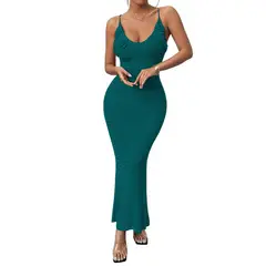 GENERICO - Vestido Tirantes Triple Rosa Ross 359G-26 Hilo Tacto Color Verde