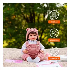 GENERICO - Muñeca Yessy con Overol y Gorro Orejitas Tejido Suave y Comodo de Rosado