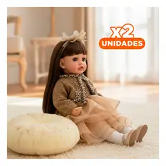 GENERICO - Pack2 Juguete Muñeca Yessy con Vestido Elegante y Chompa Suave en Marron Y+Regalo Sticker