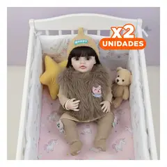 GENERICO - Pack2 Bebe Real Inteligente con Chaleco Marron de Peluche y Gorro 55cm Y+Regalo Sticker