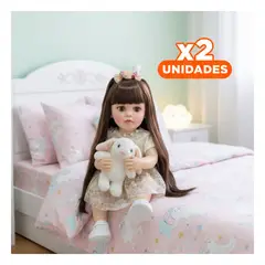 GENERICO - Pack2 Bebe Real Inteligente con Vestido Amarillo Claro y Detalles 55cm Y+Regalo Sticker