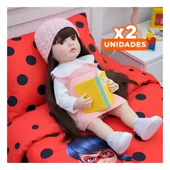 GENERICO - Pack2 Bebe Real Inteligente con Ropa Tejida Rosada y Diseno de Overol 55cm Y+Regalo Sticker