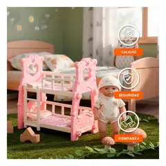 GENERICO - Camarote para Muñeca con Escalera y Colchones Decorativos Rosado