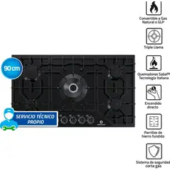 INDURAMA - Encimera 5 quemadores a gas EGASI-905CGNE Negro