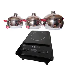 GENERICO - Cocina de Inducción NATIONALIZER mas Set de Ollas 6 Piezas Acero Inoxidable Rojo
