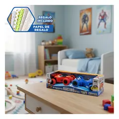 GENERICO - Duo de Carros Acrobaticos con Llantas Grandes Rojo y Azul Y+Papel Regalo