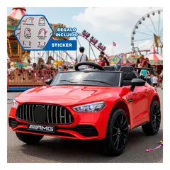 GENERICO - Carro Electrico Infantil Rojo 102x46cm Volante Realista y Bateria Recargable Y+Regalo Sticker