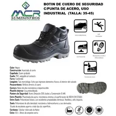 GENERICO - BOTIN DE CUERO DE SEGURIDAD CON PUNTA DE ACERO USO INDUSTRIAL TALLA 35-45
