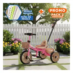GENERICO - Pack2 Triciclo de Plastico con Canasta para Guardar Juguetes para Paseos Y+Papel Regalo