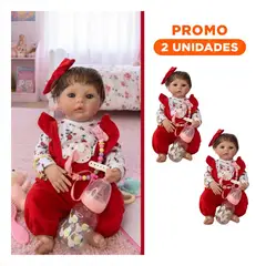 GENERICO - Pack2 Bebe Reborn Ternura Niña 48cm con Overol Rojo y Detalles Florales