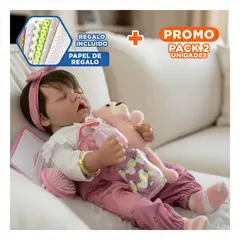 GENERICO - Pack2 Muñeca Reborn Niña 48cm con Pantalon de Flores y Polo Rosa Largo Y+Papel Regalo